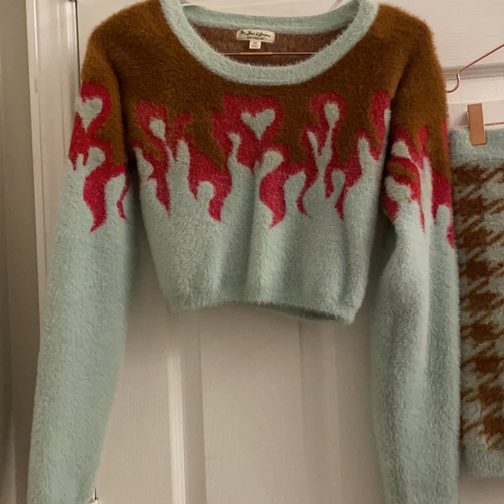 For love and lemons fuzzy mohair flame crop top sweater